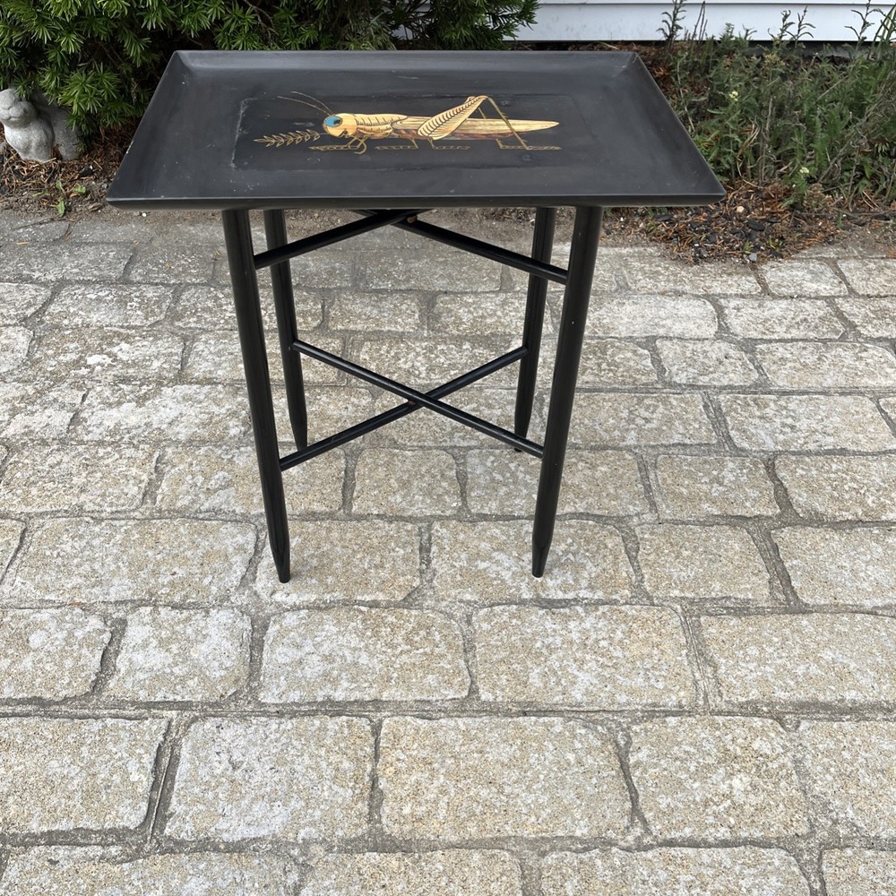 Vtg COUROC LARGE Black Resin Inlay Tray Table GRASSHOPPER 18"x12.5" RARE MCM - Picture 5 of 9